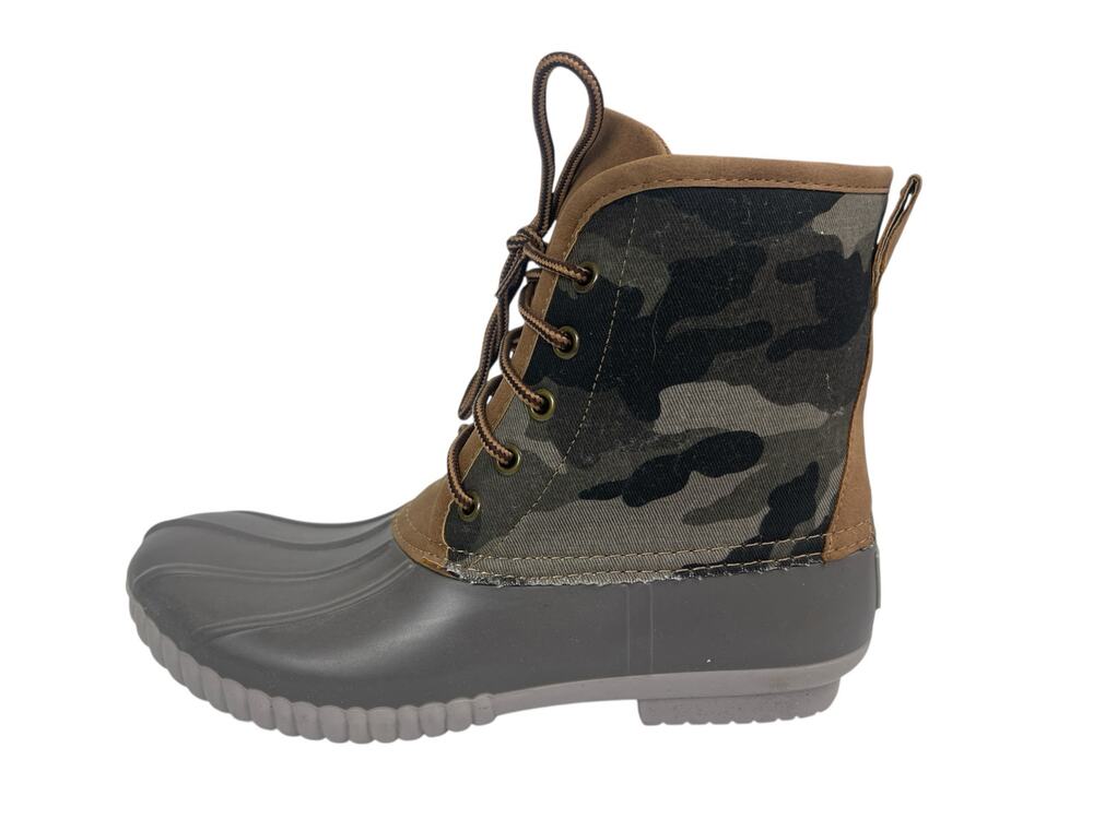 NWOT Marleylilly Gray Camo Camouflage Round Toe Lace Up Ankle Duck Boots Size 8